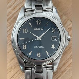 Seiko Kinetic Relay Automatic Vintage Watch Stainless Bracelet Blue Dial Date